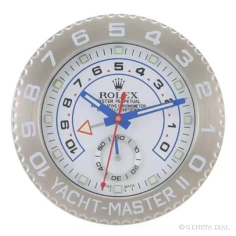 GENEVA DIAL 40cm 럭셔리 벽시계 Yacht-Master 40 Wall Clock – Rolesium Rhodium Grey Dial & Blue Hand 스타일, 블루 다이얼, 304L 스테인리스 스틸 케이스, 미네랄 글라스, 날짜 확대 렌즈