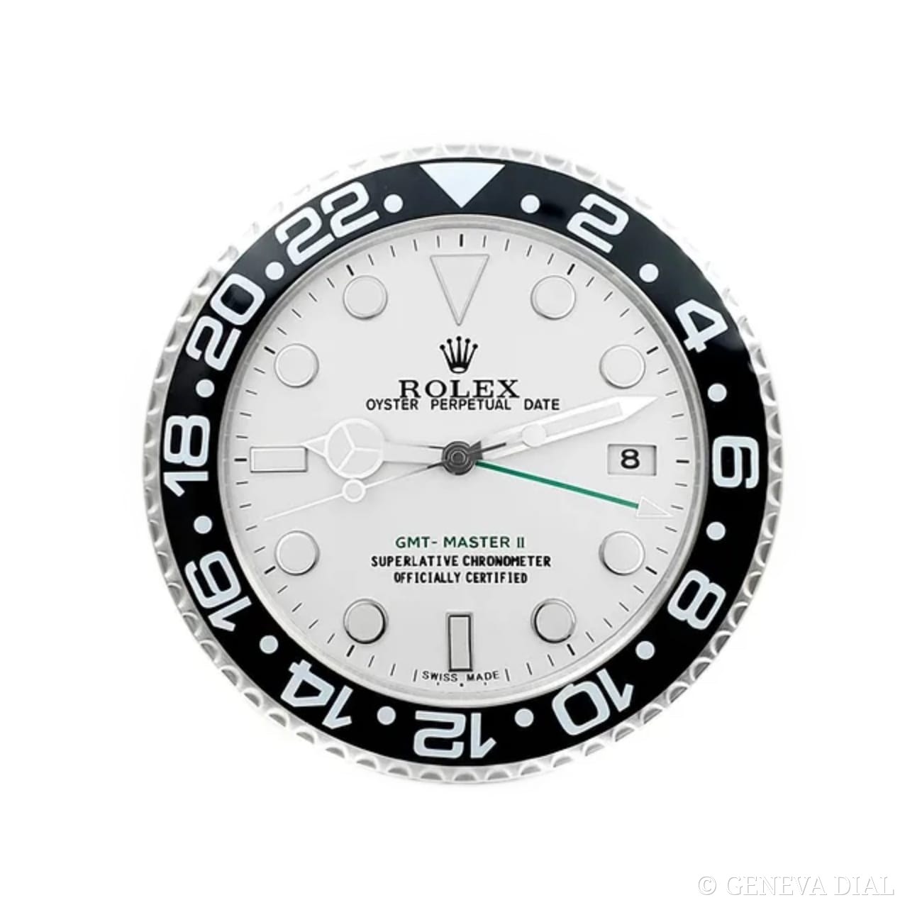 Horloge murale de luxe GENEVA DIAL 40 cm style GMT Master Black and White cadran noir et blanc boîtier acier inoxydable 304L verre minéral loupe date