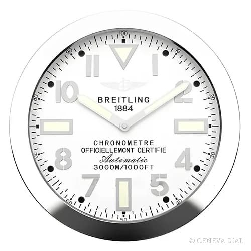 Reloj de pared de lujo GENEVA DIAL 40 cm estilo Superocean Heritage Stainless Steel, esfera plateado, caja de acero inoxidable 304L, cristal mineral, lupa de fecha