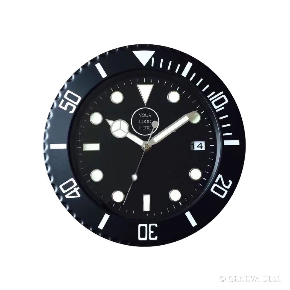 Horloge murale de luxe GENEVA DIAL 40 cm style Custom Submariner Edition boîtier acier inoxydable 304L verre minéral loupe date