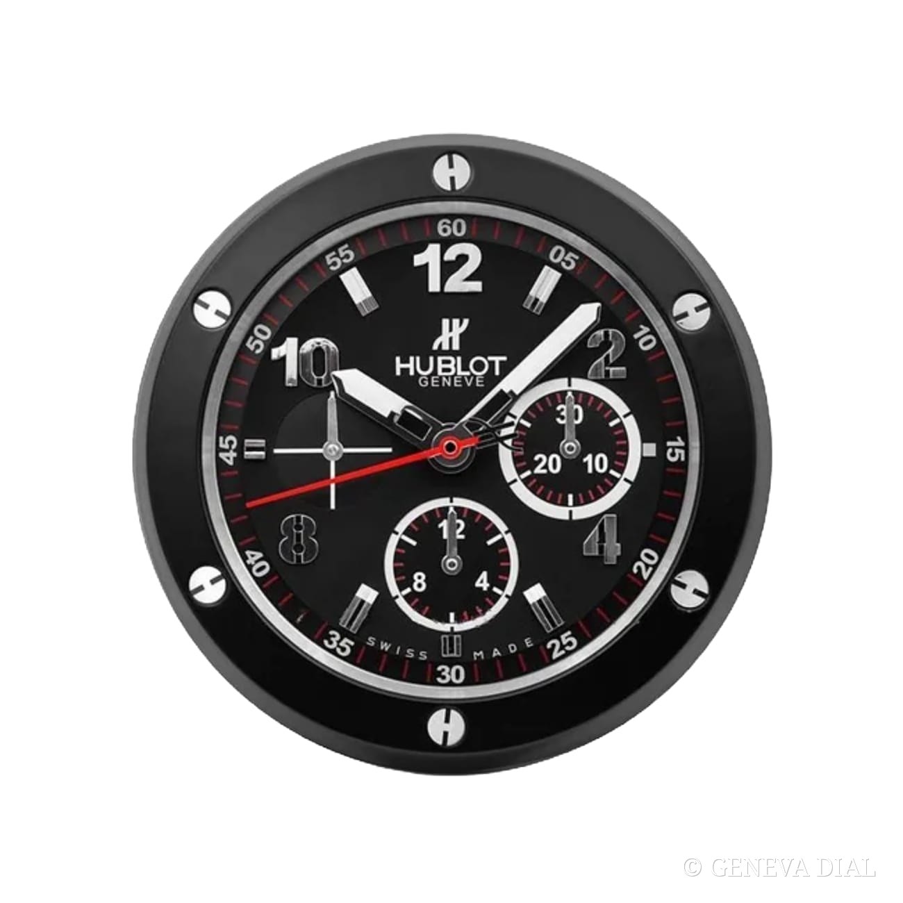 Horloge murale de luxe GENEVA DIAL 40 cm style Big Bang Full Black cadran noir boîtier acier inoxydable 304L verre minéral loupe date