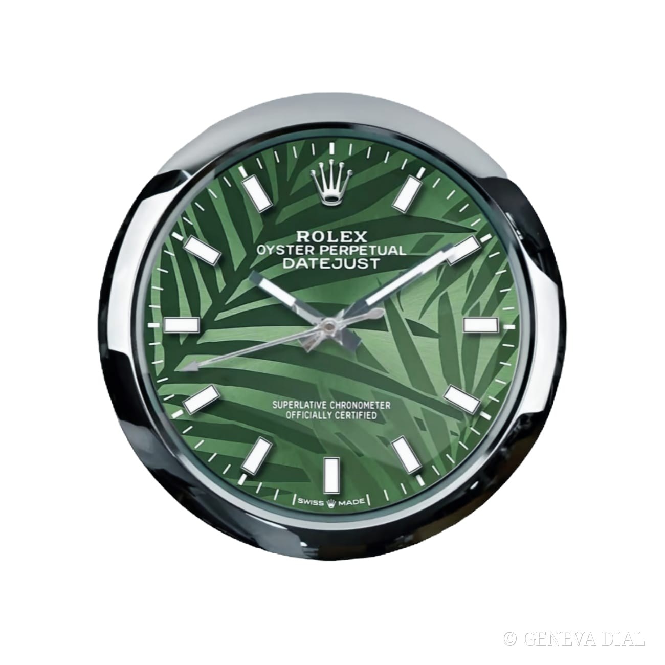 GENEVA DIAL Luxus-Wanduhr 40 cm im Stil Oyster Perpetual Green Palm, Zifferblatt grün, Gehäuse aus Edelstahl 304L, Mineralglas, Datumslupe