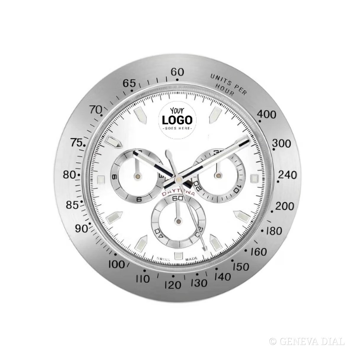 GENEVA DIAL Luxus-Wanduhr 40 cm im Stil Custom Daytona Edition, Gehäuse aus Edelstahl 304L, Mineralglas, Datumslupe