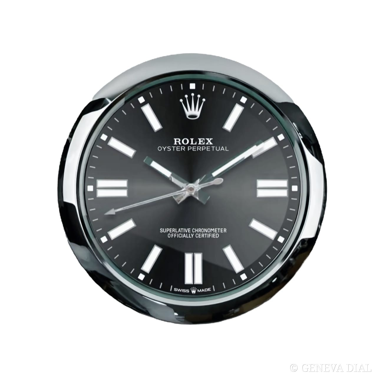 GENEVA DIAL Luxus-Wanduhr 40 cm im Stil Oyster Perpetual Black, Zifferblatt schwarz, Gehäuse aus Edelstahl 304L, Mineralglas, Datumslupe
