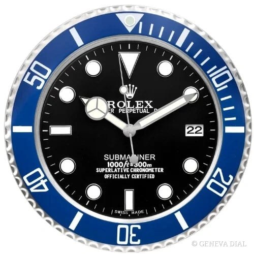 Horloge murale de luxe GENEVA DIAL 40 cm style 16 Inch XXL Submariner 'Cookie Monster' boîtier acier inoxydable 304L verre minéral loupe date