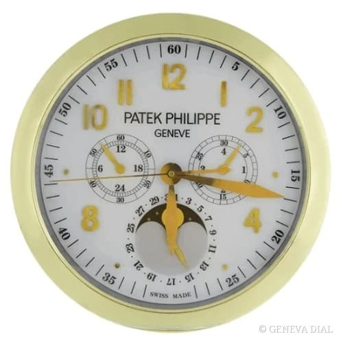 Horloge murale de luxe GENEVA DIAL 40 cm style Nautilus Style Wall Clock – Yellow Gold & Matte Black cadran noir et champagne doré boîtier acier inoxydable 304L verre minéral loupe date