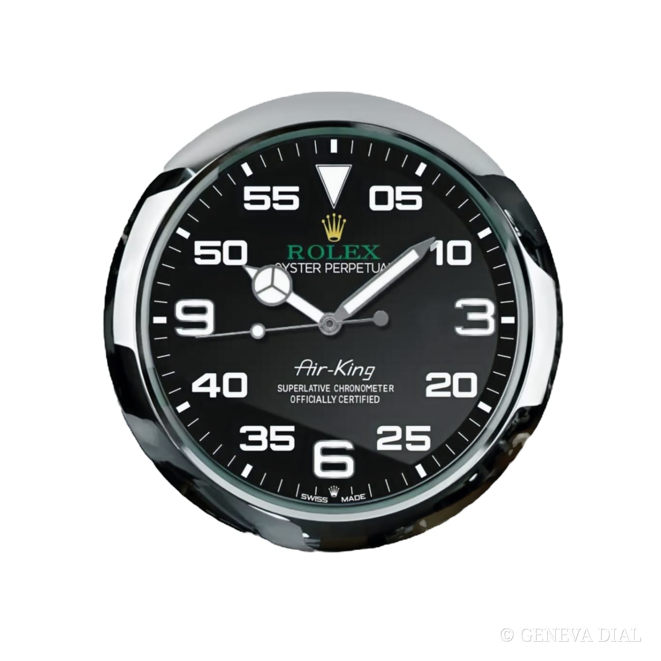Horloge murale de luxe GENEVA DIAL 40 cm style Oyster Perpetual Air King Black cadran noir boîtier acier inoxydable 304L verre minéral loupe date