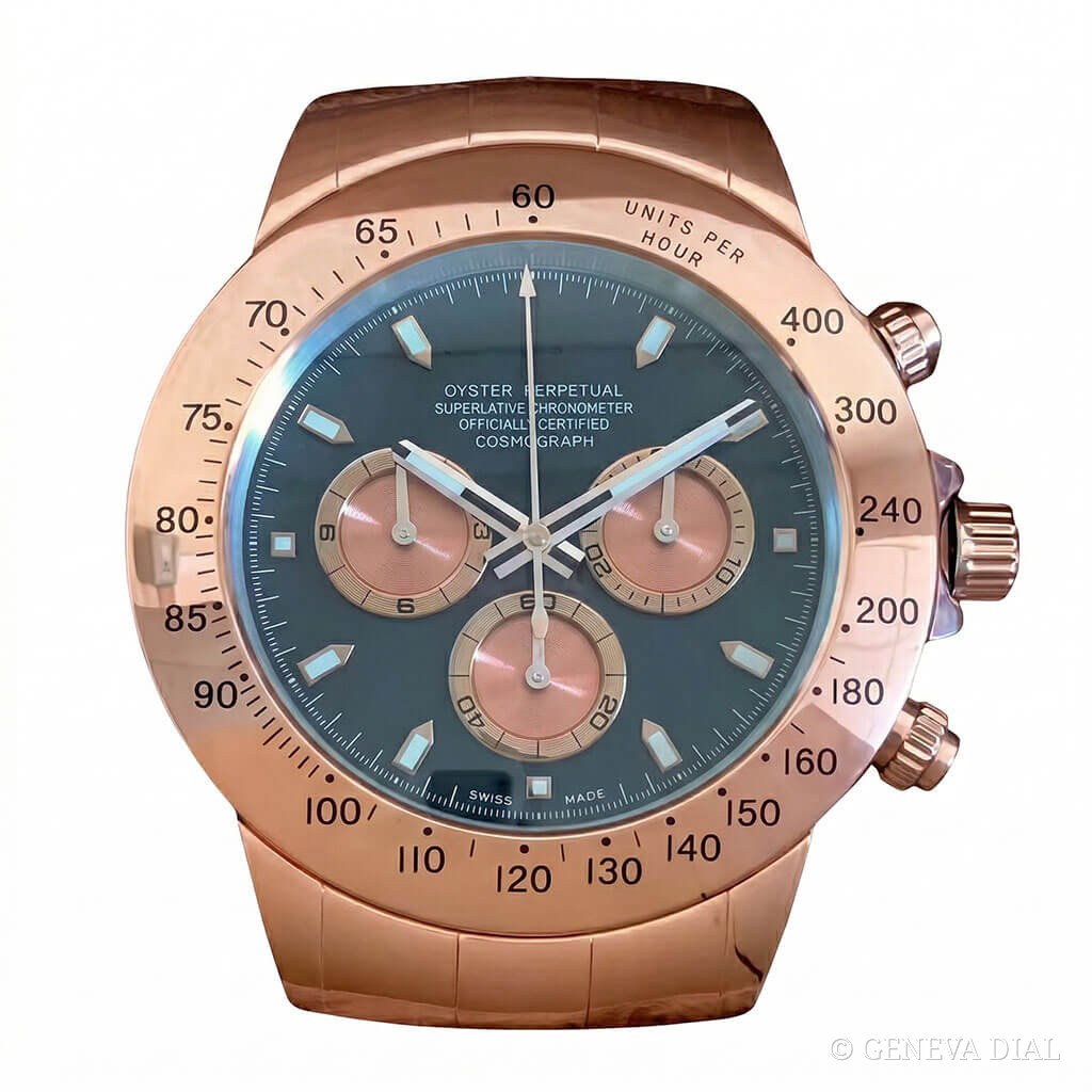 Horloge murale de luxe GENEVA DIAL 40 cm style Cosmograph Daytona Wall Clock – Rainbow Gem-Set Edition cadran multicolore boîtier acier inoxydable 304L verre minéral loupe date