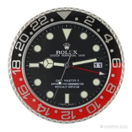 Horloge murale de luxe GENEVA DIAL 40 cm style 16 Inch XXL GMT-Master II Wall Clock – Coke boîtier acier inoxydable 304L verre minéral loupe date