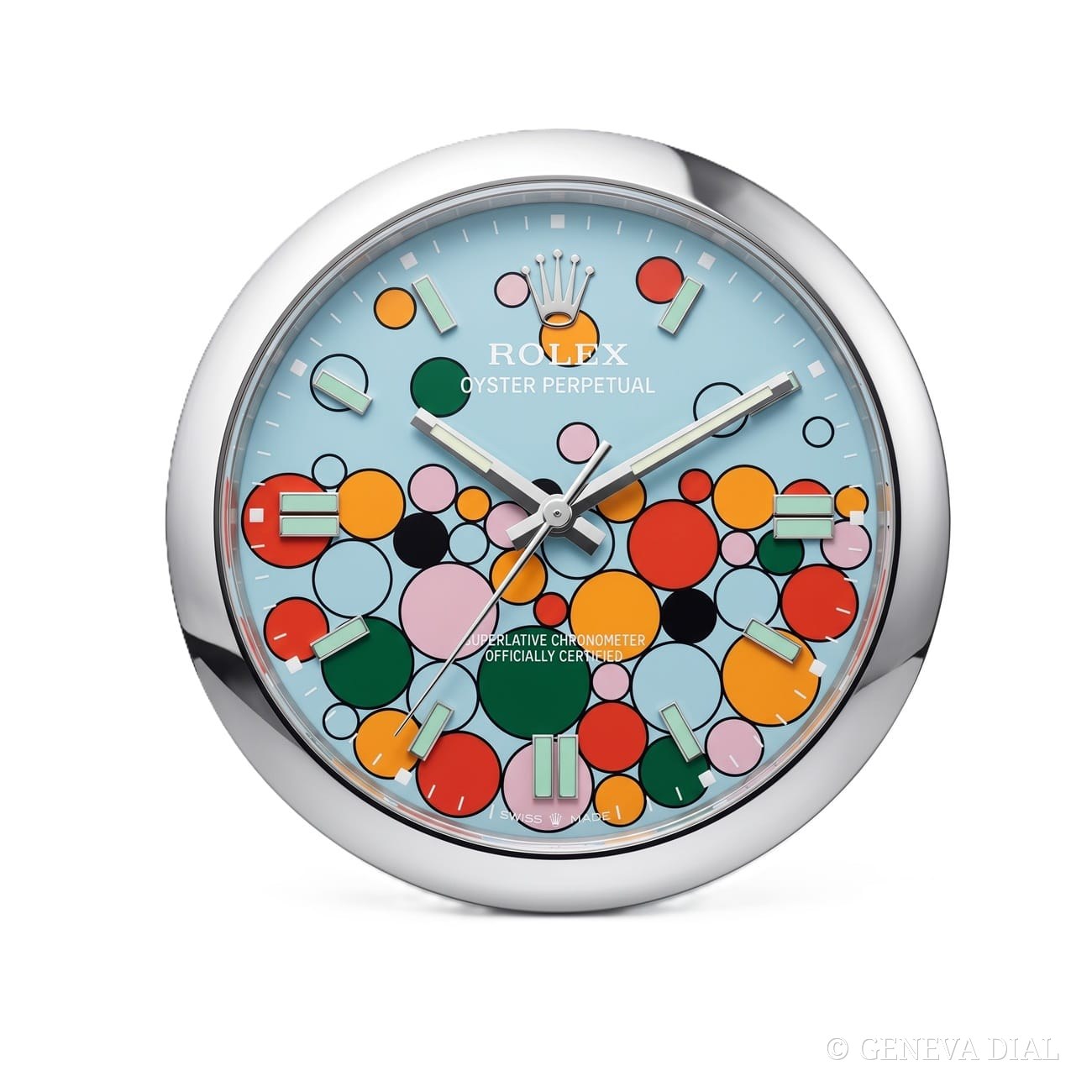 GENEVA DIAL Luxus-Wanduhr 40 cm im Stil Oyster Perpetual Celebration, Zifferblatt mehrfarbig, Gehäuse aus Edelstahl 304L, Mineralglas, Datumslupe