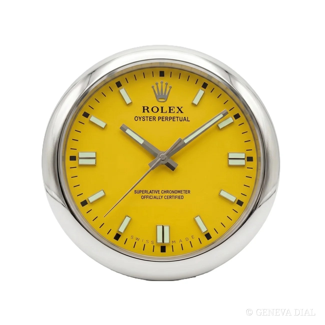 GENEVA DIAL Luxus-Wanduhr 40 cm im Stil Oyster Perpetual Yellow, Gehäuse aus Edelstahl 304L, Mineralglas, Datumslupe