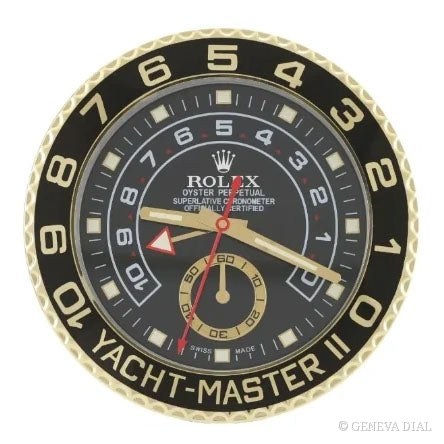 GENEVA DIAL 40cm 럭셔리 벽시계 Yacht-Master II Regatta Wall Clock – 18ct Yellow Gold Edition 스타일, 샴페인 골드 다이얼, 304L 스테인리스 스틸 케이스, 미네랄 글라스, 날짜 확대 렌즈