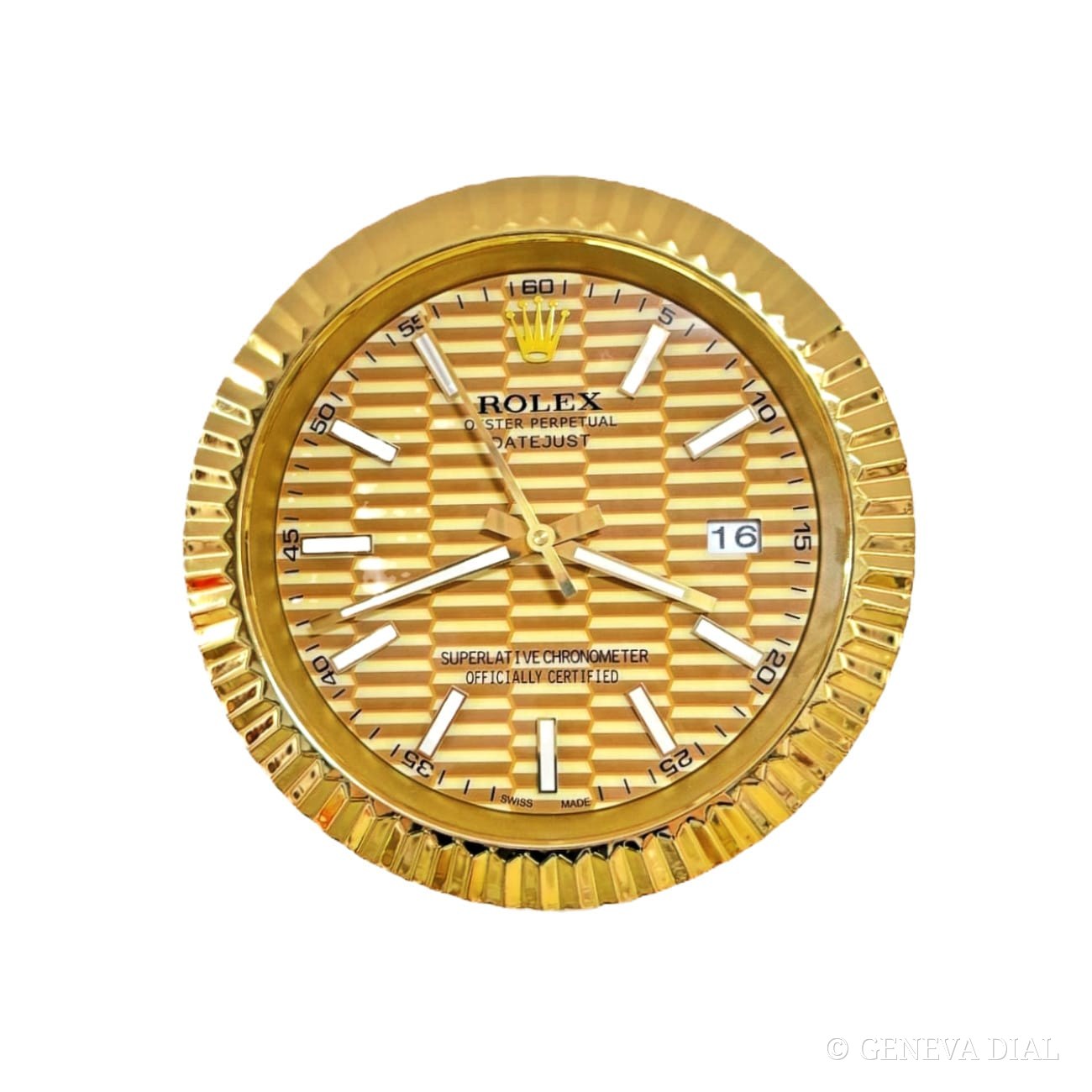 Horloge murale de luxe GENEVA DIAL 40 cm style Datejust Gold Motif Champagne cadran champagne doré boîtier acier inoxydable 304L verre minéral loupe date