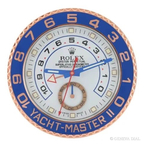GENEVA DIAL 40cm 럭셔리 벽시계 Yacht-Master II Regatta Wall Clock – Everose Rolesor Two-Tone 스타일, 핑크 다이얼, 304L 스테인리스 스틸 케이스, 미네랄 글라스, 날짜 확대 렌즈