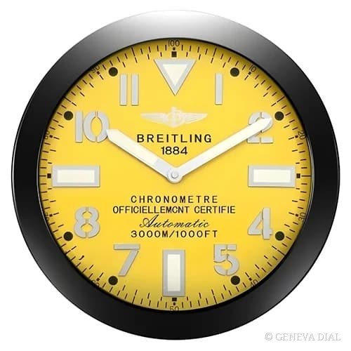 Reloj de pared de lujo GENEVA DIAL 40 cm estilo Superocean Heritage Tactical Black & Cobra Yellow, esfera negro, caja de acero inoxidable 304L, cristal mineral, lupa de fecha