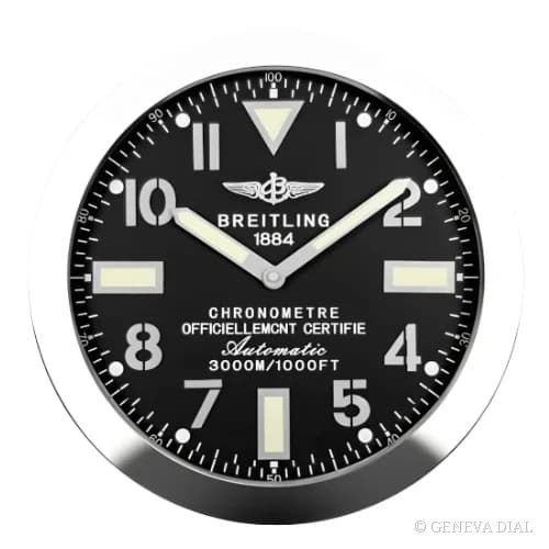 Reloj de pared de lujo GENEVA DIAL 40 cm estilo Superocean Heritage Stainless Steel & Obsidian Black, esfera negro y plateado, caja de acero inoxidable 304L, cristal mineral, lupa de fecha