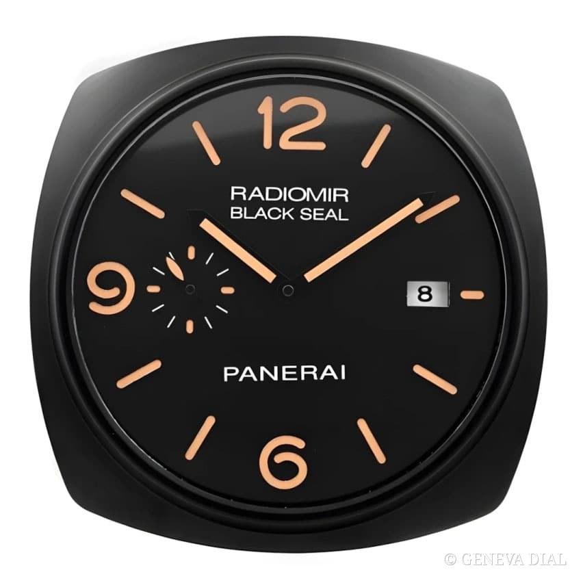 Horloge murale de luxe GENEVA DIAL 40 cm style Radiomir Black Seal Tactical Black & Orange cadran noir boîtier acier inoxydable 304L verre minéral loupe date