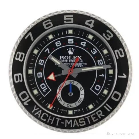 GENEVA DIAL 40cm 럭셔리 벽시계 Yacht-Master 42 Wall Clock – White Gold & Matte Black Cerachrom 스타일, 블랙 · 화이트 다이얼, 304L 스테인리스 스틸 케이스, 미네랄 글라스, 날짜 확대 렌즈