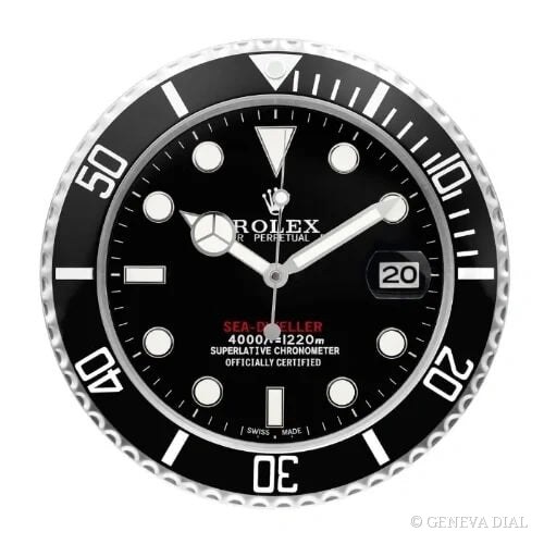 Horloge murale de luxe GENEVA DIAL 40 cm style Deepsea Sea-Dweller Wall Clock – Classic All-Black cadran noir boîtier acier inoxydable 304L verre minéral loupe date