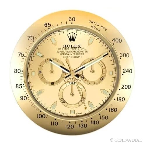 Horloge murale de luxe GENEVA DIAL 40 cm style Cosmograph Daytona Wall Clock – Yellow Gold & Champagne cadran champagne doré boîtier acier inoxydable 304L verre minéral loupe date
