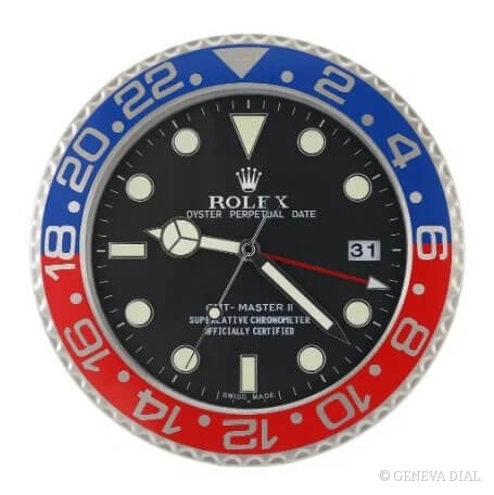 Horloge murale de luxe GENEVA DIAL 40 cm style GMT-Master II Wall Clock – Batman Blue & Black Bezel cadran noir et bleu boîtier acier inoxydable 304L verre minéral loupe date