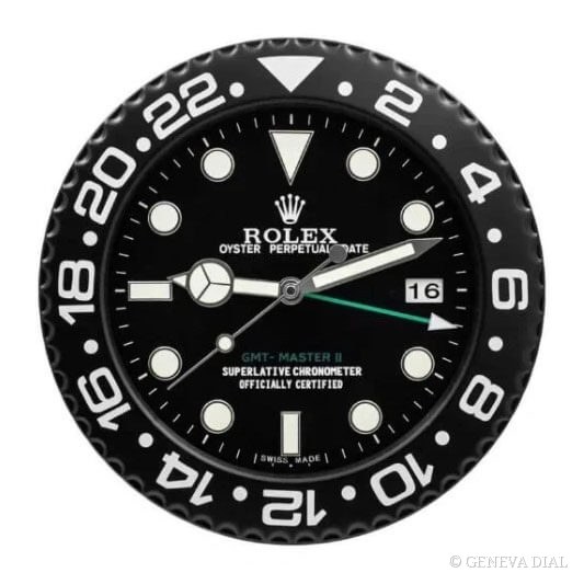 Horloge murale de luxe GENEVA DIAL 40 cm style GMT-Master II Wall Clock – All-Black Ceramic Bezel cadran noir boîtier acier inoxydable 304L verre minéral loupe date