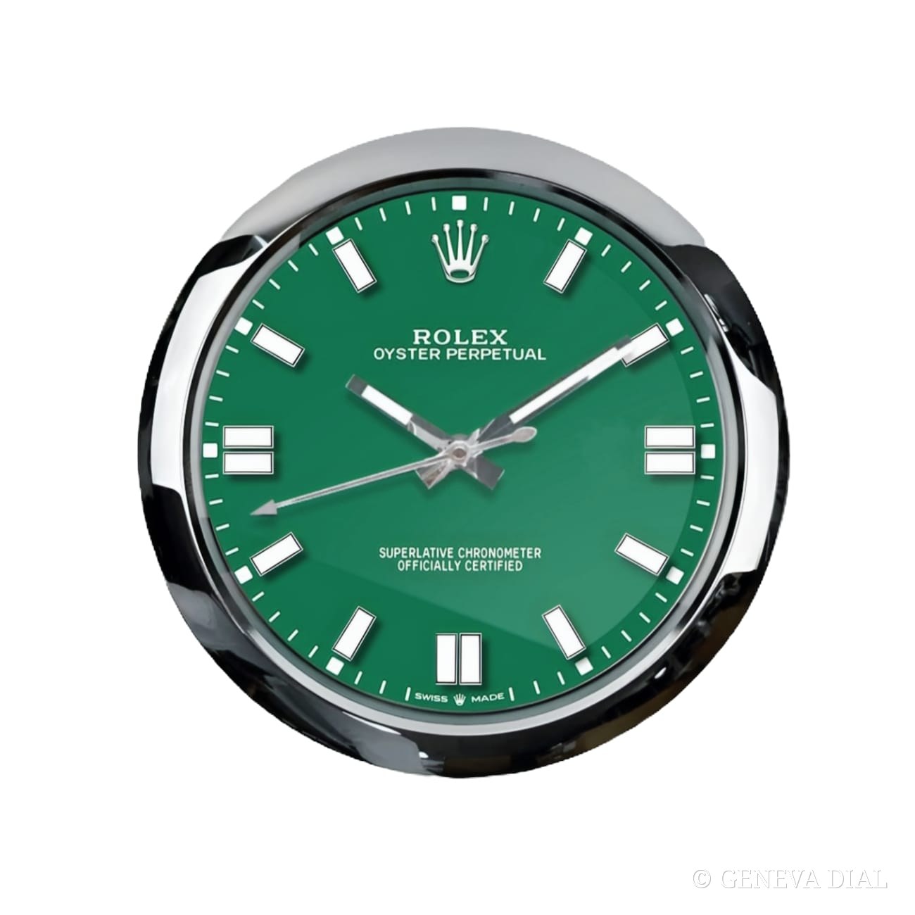 GENEVA DIAL Luxus-Wanduhr 40 cm im Stil Oyster Perpetual Green, Zifferblatt grün, Gehäuse aus Edelstahl 304L, Mineralglas, Datumslupe