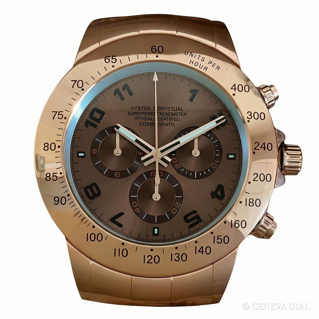 Horloge murale de luxe GENEVA DIAL 40 cm style Cosmograph Daytona Wall Clock – Meteorite Dial Everose cadran rose boîtier acier inoxydable 304L verre minéral loupe date