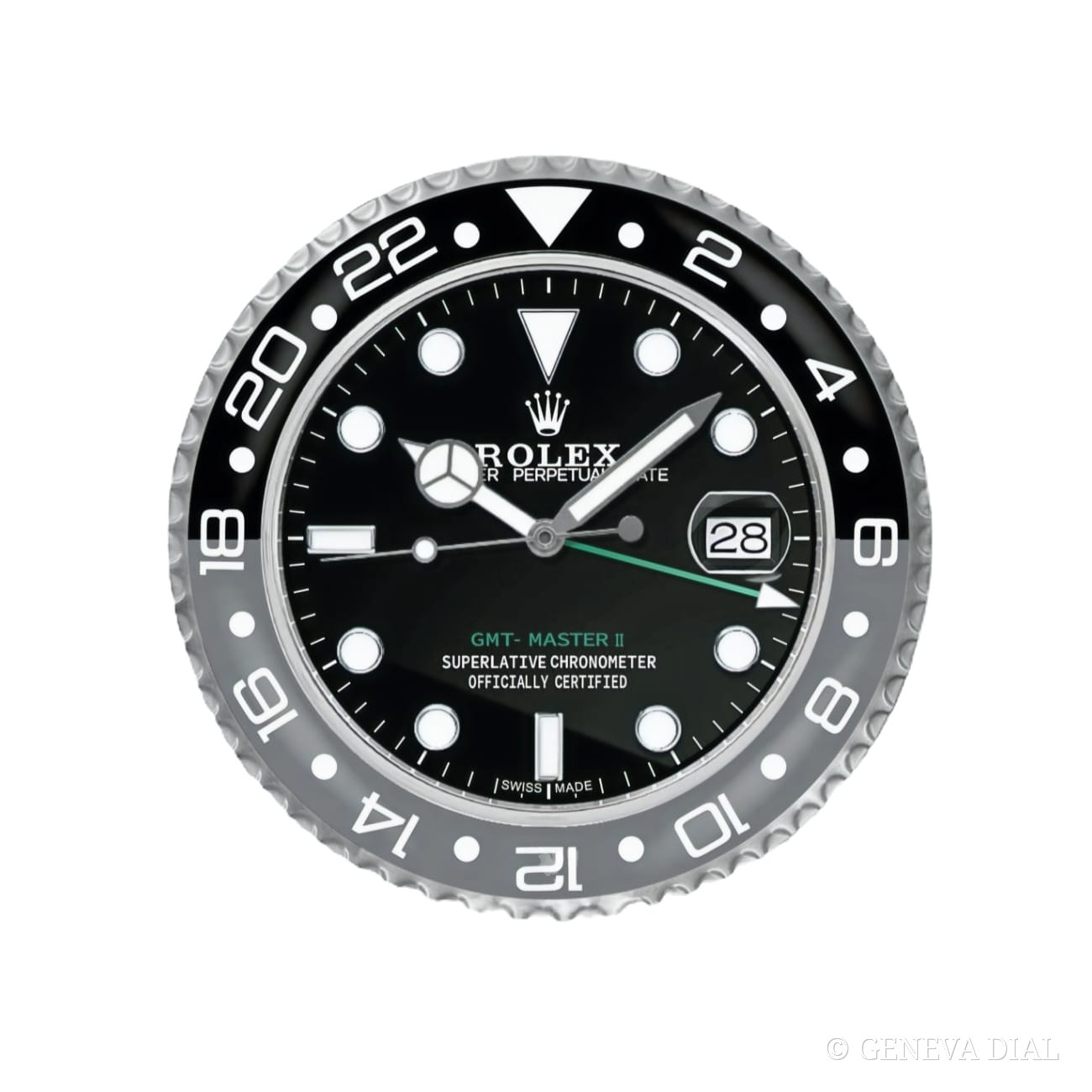 Horloge murale de luxe GENEVA DIAL 40 cm style GMT Bruce Wayne boîtier acier inoxydable 304L verre minéral loupe date