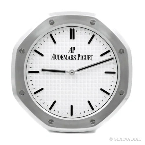 GENEVA DIAL Luxus-Wanduhr 40 cm im Stil Royal Oak Silver & White, Zifferblatt weiß und silber, Gehäuse aus Edelstahl 304L, Mineralglas, Datumslupe