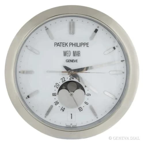 Horloge murale de luxe GENEVA DIAL 40 cm style Nautilus Style Wall Clock – Stainless Steel & Pure White cadran blanc et argent boîtier acier inoxydable 304L verre minéral loupe date