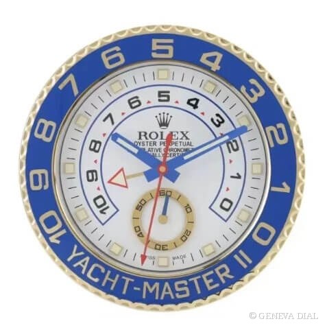 GENEVA DIAL 40cm 럭셔리 벽시계 Yacht-Master 42 Wall Clock – 18ct Yellow Gold & Oysterflex Style 스타일, 샴페인 골드 다이얼, 304L 스테인리스 스틸 케이스, 미네랄 글라스, 날짜 확대 렌즈