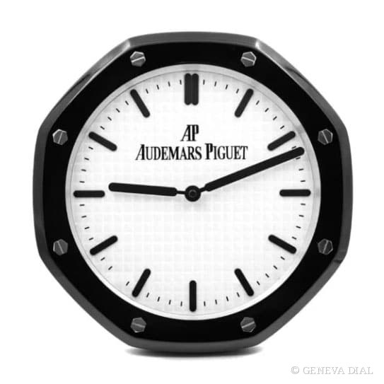 Horloge murale de luxe GENEVA DIAL 40 cm style Royal Oak Black & White cadran noir et blanc boîtier acier inoxydable 304L verre minéral loupe date