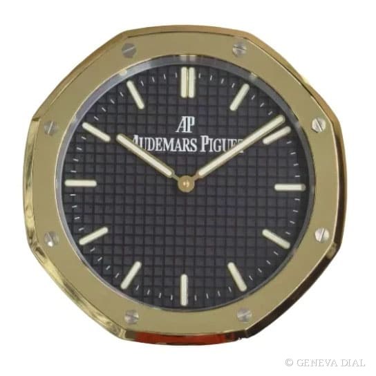 Horloge murale de luxe GENEVA DIAL 40 cm style Royal Oak Gold & Black cadran noir et champagne doré boîtier acier inoxydable 304L verre minéral loupe date