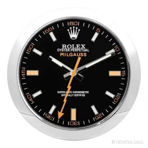 GENEVA DIAL 40cm 럭셔리 벽시계 Milgauss Style Wall Clock – Classic Black Dial Clear Crystal 스타일, 블랙 다이얼, 304L 스테인리스 스틸 케이스, 미네랄 글라스, 날짜 확대 렌즈