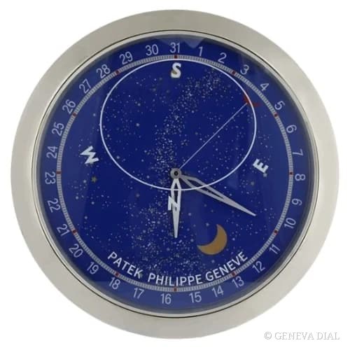 GENEVA DIAL Luxus-Wanduhr 40 cm im Stil Nautilus Style Wall Clock – Stainless Steel & Sunburst Blue, Zifferblatt blau und silber, Gehäuse aus Edelstahl 304L, Mineralglas, Datumslupe