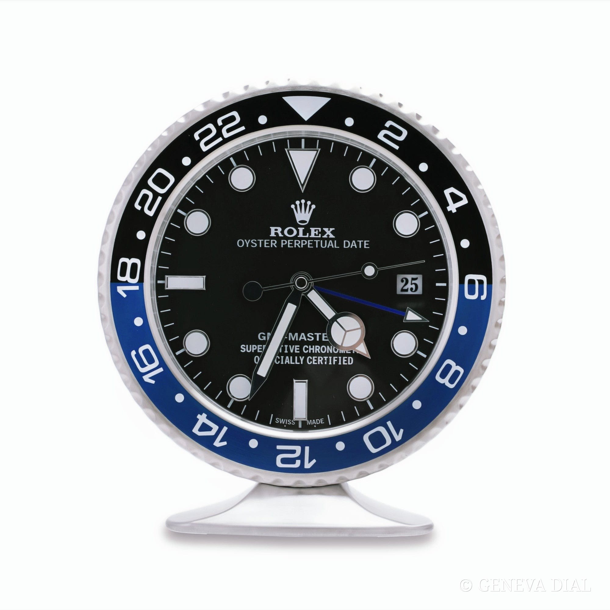 Horloge de bureau compacte 15 cm GENEVA DIAL style GMT-Master, Batman boîtier acier massif silencieux