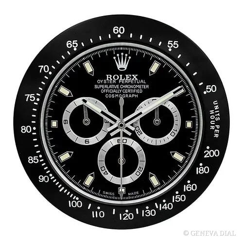 Horloge murale de luxe GENEVA DIAL 40 cm style Cosmograph Daytona Wall Clock – Reverse Panda Black Dial cadran noir boîtier acier inoxydable 304L verre minéral loupe date