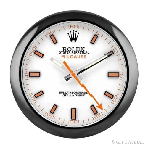 GENEVA DIAL 40cm 럭셔리 벽시계 Milgauss Style Wall Clock – Vintage Lightning Hand Edition 스타일, 304L 스테인리스 스틸 케이스, 미네랄 글라스, 날짜 확대 렌즈
