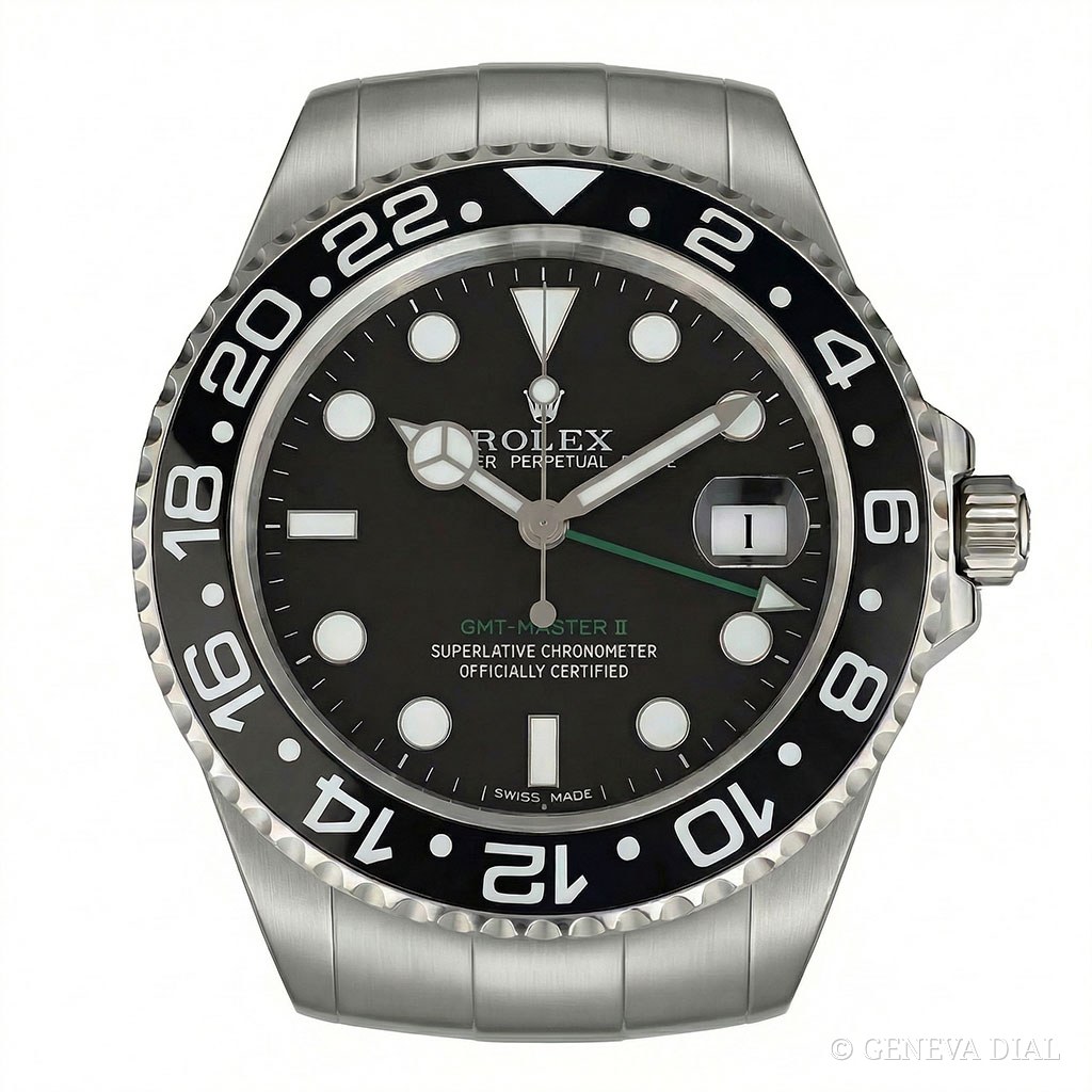Horloge murale de luxe GENEVA DIAL 40 cm style Horloge Murale XXL GMT-Master II Acier & Noir cadran noir boîtier acier inoxydable 304L verre minéral loupe date