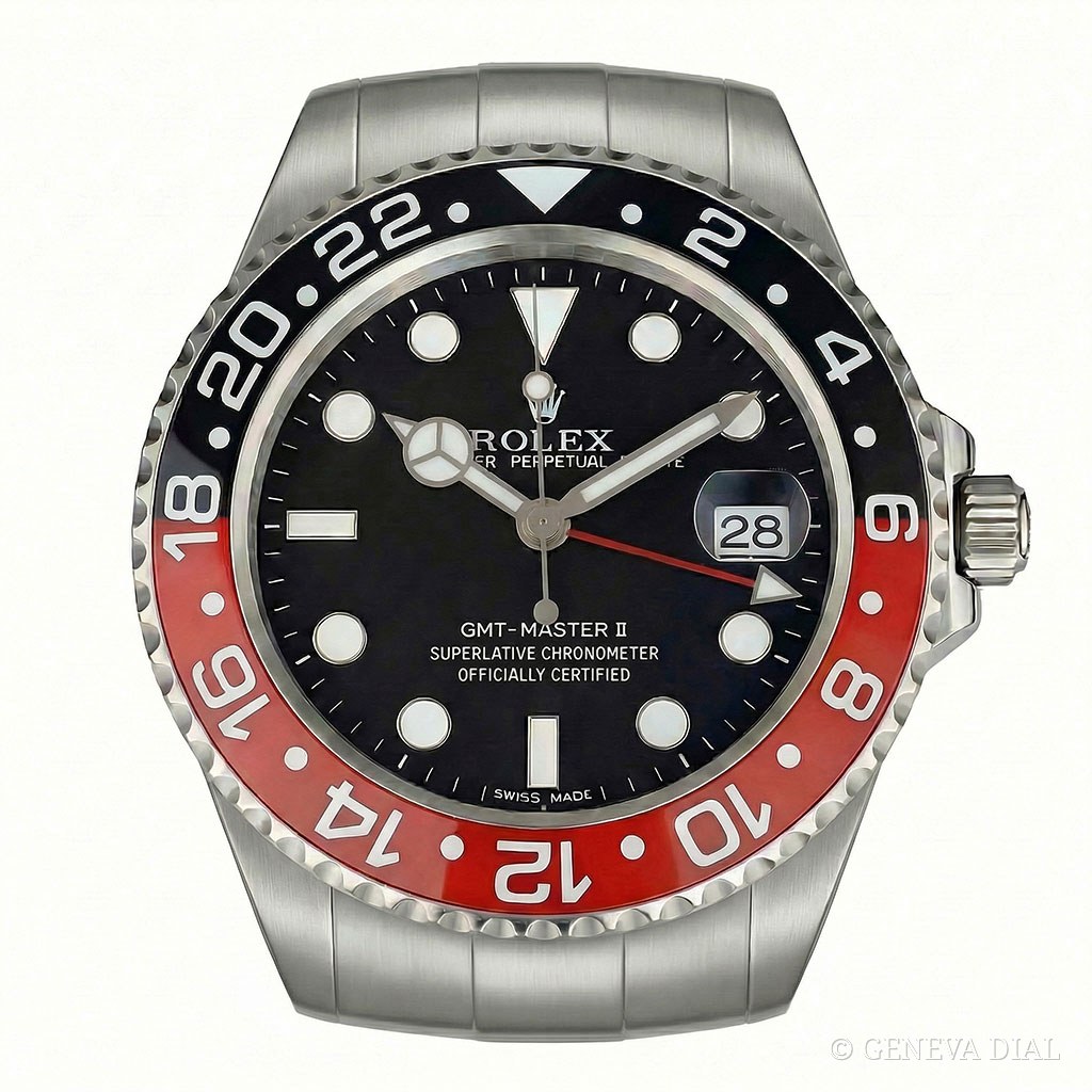 Horloge murale de luxe GENEVA DIAL 40 cm style Horloge Murale XXL GMT-Master II Coke Noir & Rouge cadran noir et rouge boîtier acier inoxydable 304L verre minéral loupe date