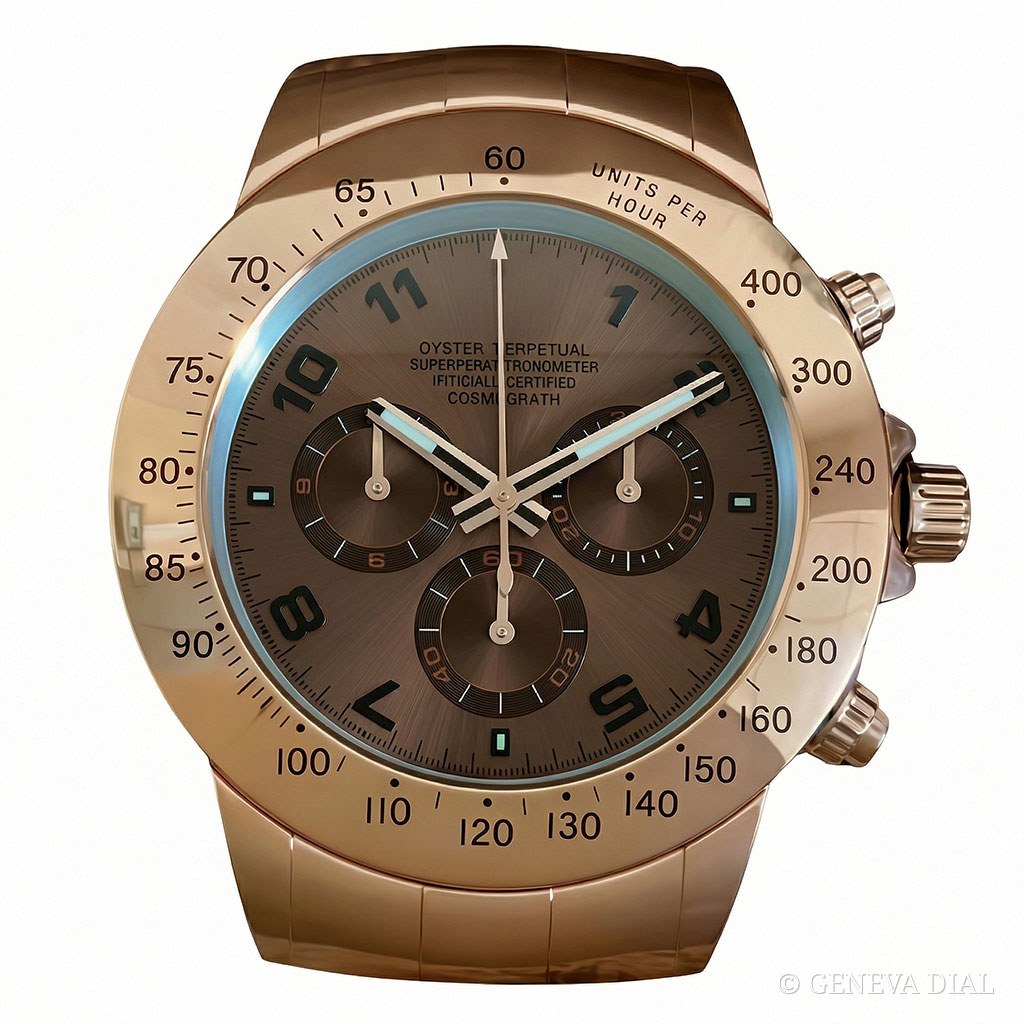 Horloge murale de luxe GENEVA DIAL 40 cm style Horloge Murale XXL Daytona Cosmograph Or & Brun boîtier acier inoxydable 304L verre minéral loupe date