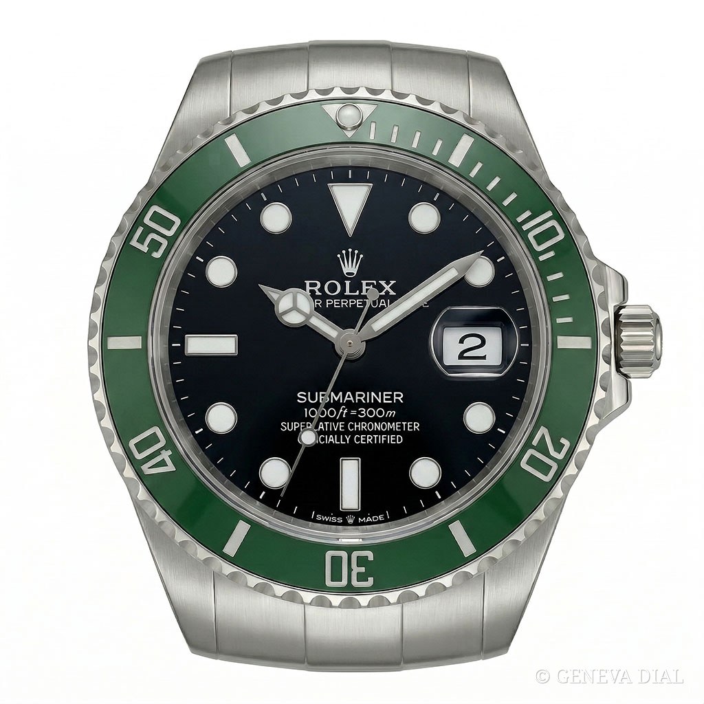 Horloge murale de luxe GENEVA DIAL 40 cm style Horloge Murale XXL Submariner Kermit Vert & Noir cadran noir et vert boîtier acier inoxydable 304L verre minéral loupe date
