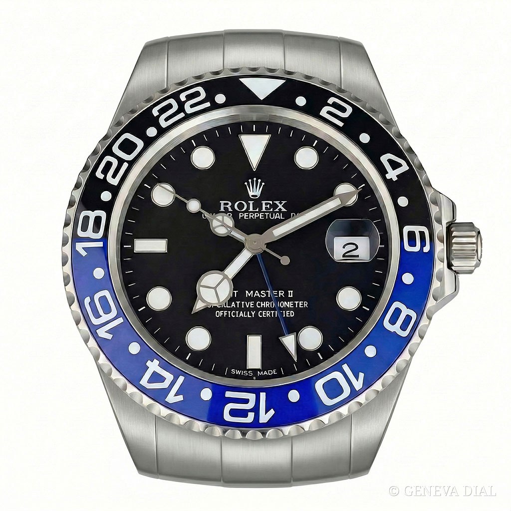 Horloge murale de luxe GENEVA DIAL 40 cm style Horloge Murale XXL GMT-Master II Batman Bleu & Noir cadran noir et bleu boîtier acier inoxydable 304L verre minéral loupe date