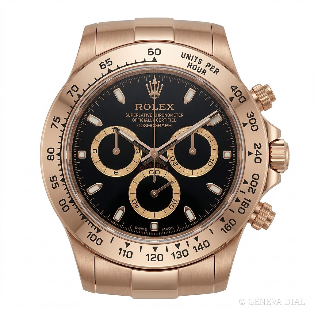 Horloge murale de luxe GENEVA DIAL 40 cm style Horloge Murale XXL Daytona Cosmograph Or Rose & Cadran Noir cadran noir et rose boîtier acier inoxydable 304L verre minéral loupe date