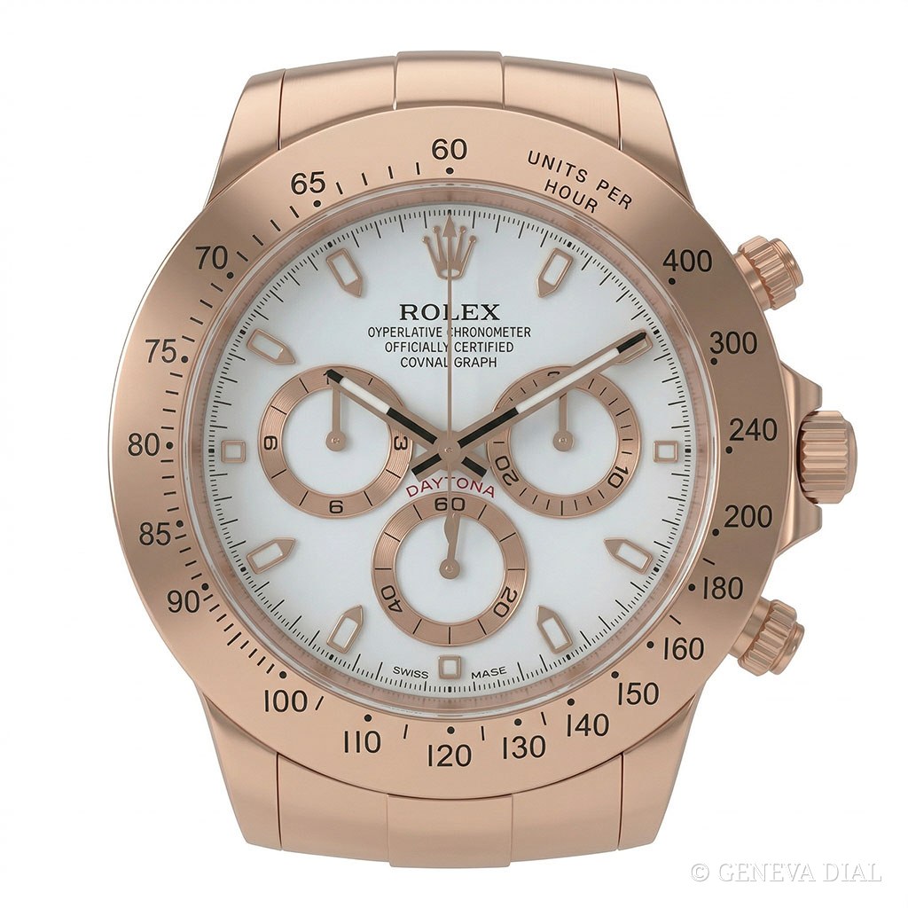 Horloge murale de luxe GENEVA DIAL 40 cm style Horloge Murale XXL Daytona Cosmograph Or Rose & Cadran Blanc cadran blanc et rose boîtier acier inoxydable 304L verre minéral loupe date