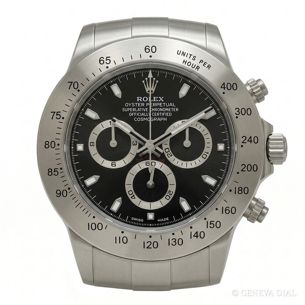 Horloge murale de luxe GENEVA DIAL 40 cm style Horloge Murale XXL Daytona Cosmograph Acier & Noir cadran noir boîtier acier inoxydable 304L verre minéral loupe date