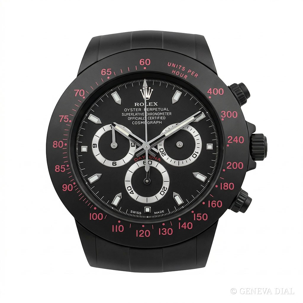 Horloge murale de luxe GENEVA DIAL 40 cm style Horloge Murale XXL Daytona Cosmograph Noir Mat & Index Rouges cadran noir et rouge boîtier acier inoxydable 304L verre minéral loupe date